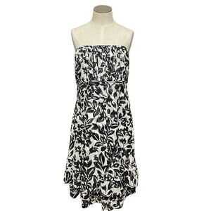 White House Black Market WHBM Silk Strapless Floral Ruffle Cottage Dress Sz 14